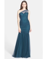 Amsale One Shoulder Tulle Mermaid Gown