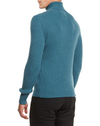 Tom Ford Ribbed Turtleneck Sweater Slate Blue