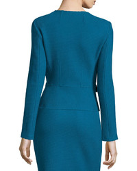St. John Collection Textural Twill Knit Jacket Baltic Blue