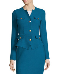 St. John Collection Textural Twill Knit Jacket Baltic Blue