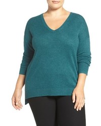 Plus Size Halogen V Neck Cashmere Sweater