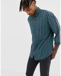 ASOS DESIGN Oversized 90s Style Stripe Shirt In Green