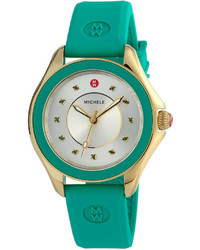 Michele 40mm Two Tone Cape Topaz Watch With Silicone Strap Green