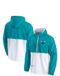 FANATICS Branded Tealwhite Charlotte Hornets Anorak Block Party Windbreaker Half Zip Hoodie Jacket