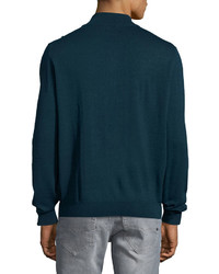 Neiman Marcus Wool Blend Quarter Zip Mock Neck Sweater Cosmos