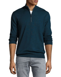 Neiman Marcus Wool Blend Quarter Zip Mock Neck Sweater Cosmos