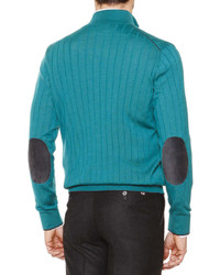 Stefano Ricci Textured Diamond Full Zip Sweater Teal