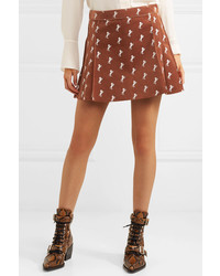 Chloé Pleated Embroidered Cotton Blend Velvet Mini Skirt