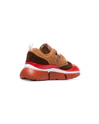 Chloé Brown White And Red Sonnie Sneakers