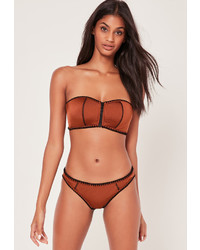 Missguided Neoprene Stitch Detail Bikini Set Brown