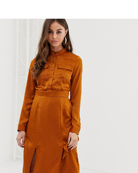 Boohoo Shirt Dress With Side Splits In Rust