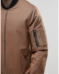 Asos Brand Bomber Jacket With Ma1 Pocket In Light Brown