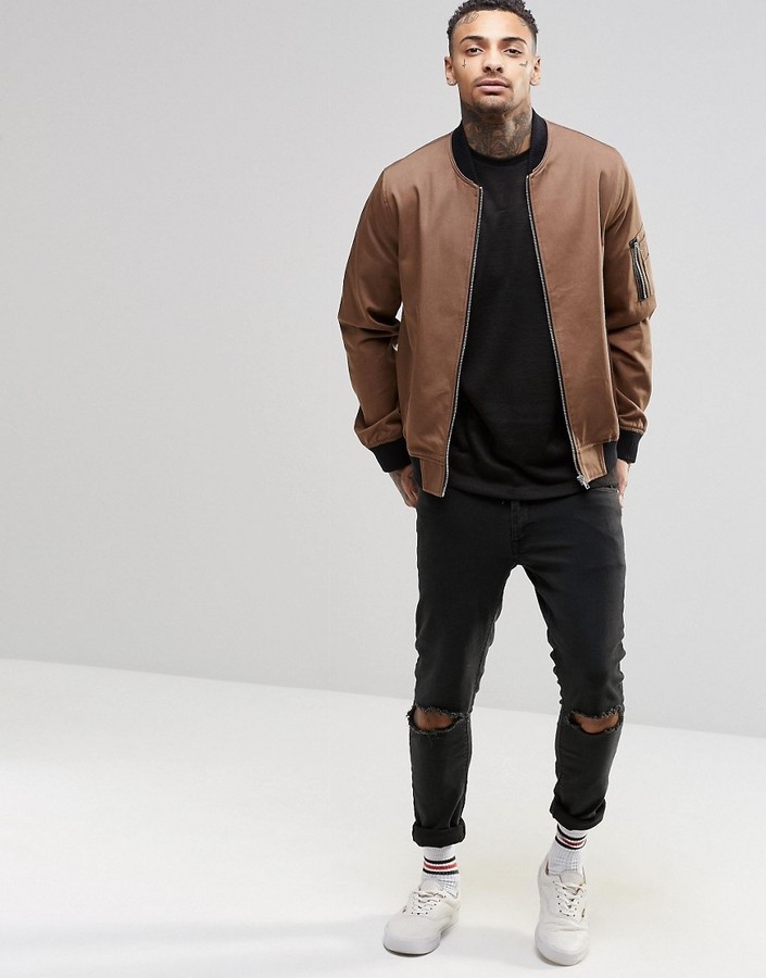 Asos Brand Bomber Jacket With Ma1 Pocket In Light Brown 49 Asos Lookastic 