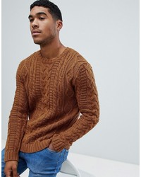 ASOS DESIGN Heavyweight Cable Knit Jumper In Mustard