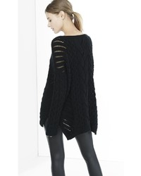 Oversized Open Cable Knit Tunic Sweater