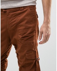 Asos Slim Cargo Pants With Side Tape In Rust