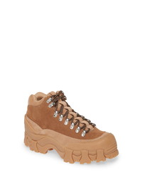 Tobacco Chunky Suede Lace-up Flat Boots
