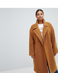 Missguided Plus Longline Borg Coat In Brown