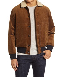 Oliver Spencer Linfield Stretch Corduroy Bomber Jacket With Faux Shearling Collar