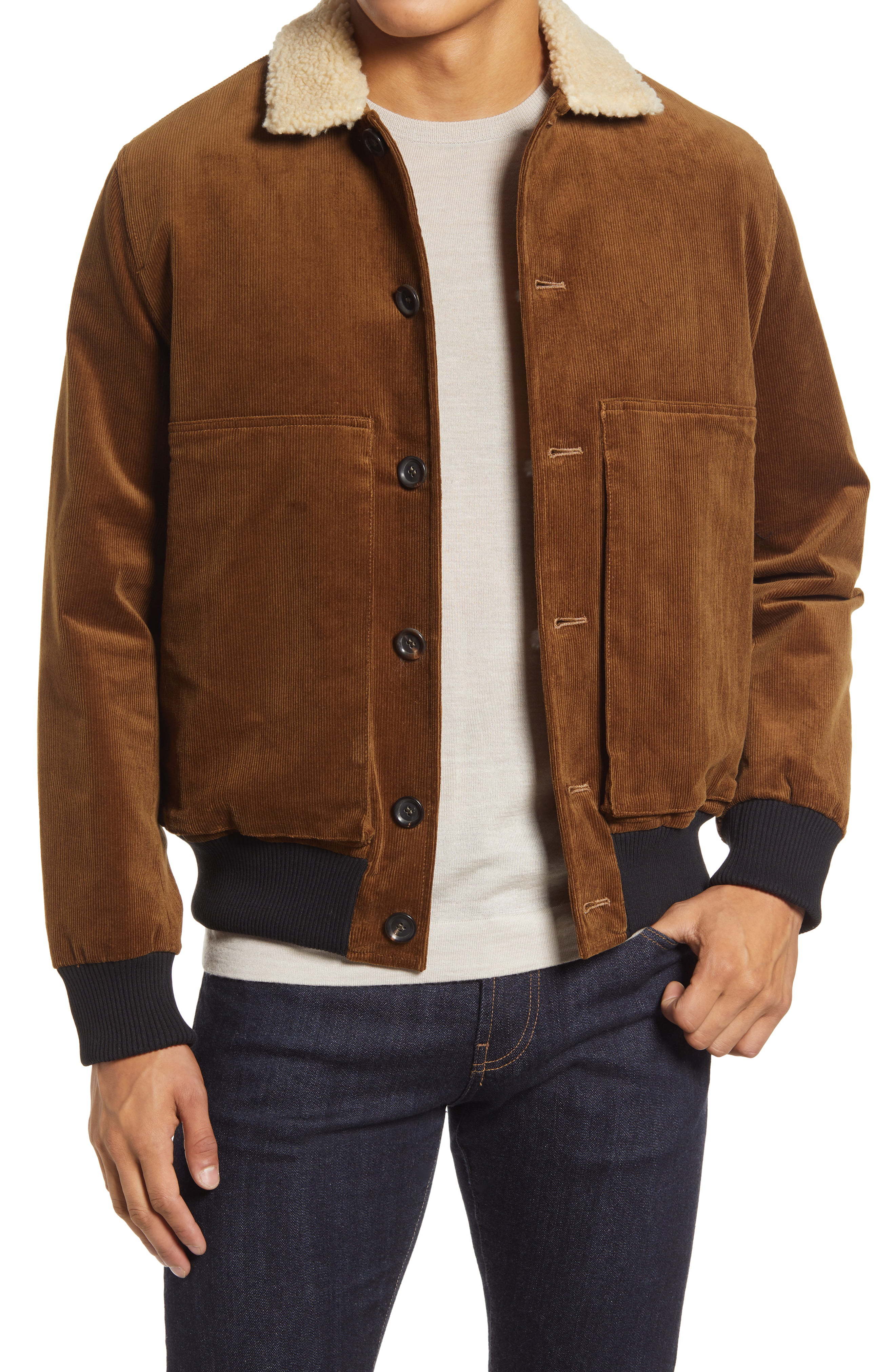 Oliver Spencer Linfield Stretch Corduroy Bomber Jacket With Faux ...