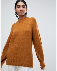 Warehouse Premium Wool Blend Jumper With Blouson Sleeves In Ochre