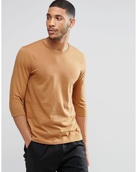 Asos Brand 34 Sleeve T Shirt With Crew Neck In Camel