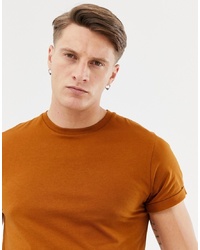 ASOS DESIGN Crew Neck T Shirt With Roll Sleeve In Orange