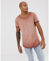 ASOS DESIGN Relaxed Super Longline T Shirt With Curved Hem Roll Sleeve And Scoop Neck In Pigt Wash