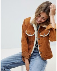 ASOS DESIGN Cord Jacket With Borg Collar In Rust