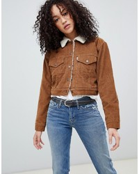 Levi's Cropped Cord Sherpa Trucker Jacket In Tabacco
