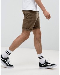 Asos Denim Shorts In Slim Khaki