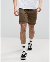 Asos Denim Shorts In Slim Khaki