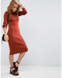 Asos Ribbed Dress With Stitch Detail