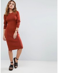 Asos Ribbed Dress With Stitch Detail