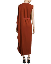 Narciso Rodriguez Sleeveless Belted Cape Dress Rust