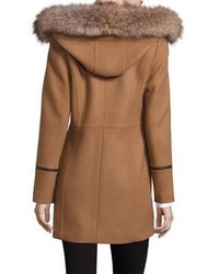 Trina Turk Riley Fox Fur Trim Duffel Coat
