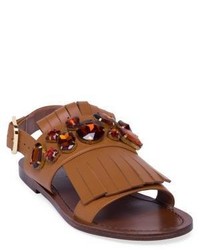 Marni Embellished Leather Tassel Ankle Strap Sandals