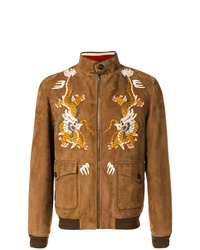 Tobacco Embroidered Bomber Jacket