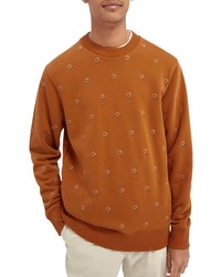 Tobacco Embroidered Crew-neck Sweater