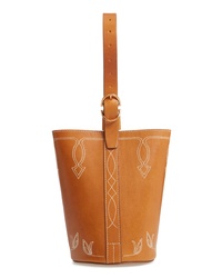 Tobacco Embroidered Leather Bucket Bag