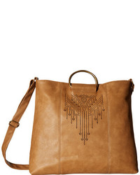 Tobacco Embroidered Leather Tote Bag