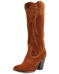 Tobacco Embroidered Suede Boots