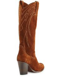Frye Ilana Embroidered Suede Western Boot Wood