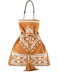 Tobacco Embroidered Suede Crossbody Bag
