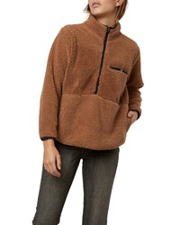 Tobacco Fleece Zip Neck Sweater