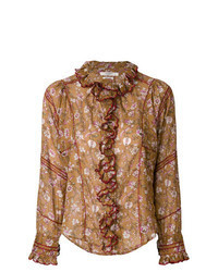 Tobacco Floral Long Sleeve Blouse