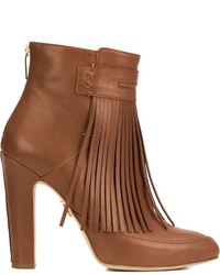 Tobacco Fringe Leather Ankle Boots