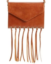 Hobo Maisy Glazed Leather Fringe Crossbody Bag Brown