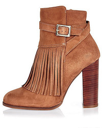 River Island Brown Suede Fringed Ankle Boots