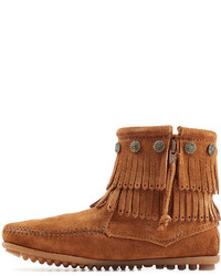 Minnetonka Concho Fringed Suede Ankle Boots With Studs